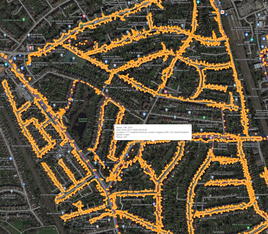 this is a map showing tracking from a distribution where it clearly shows orange dots which represents each tracking point