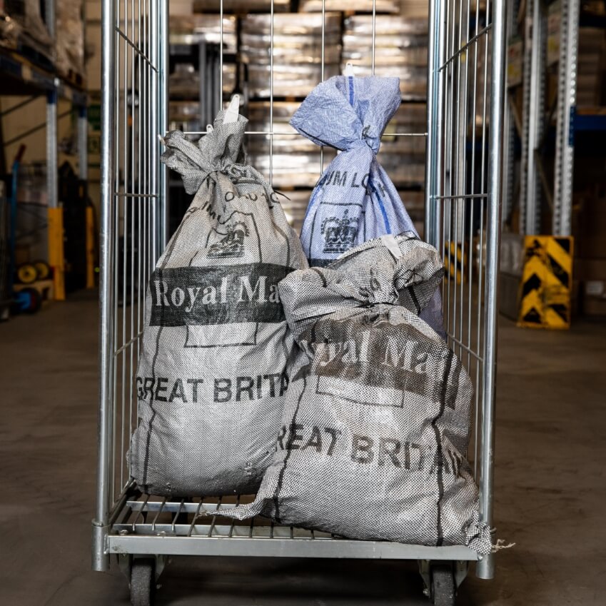 Royal Mail sacks are in a trolley